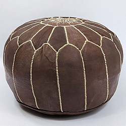 Sittpuff - Marockansk Läderpuff Brun-vit