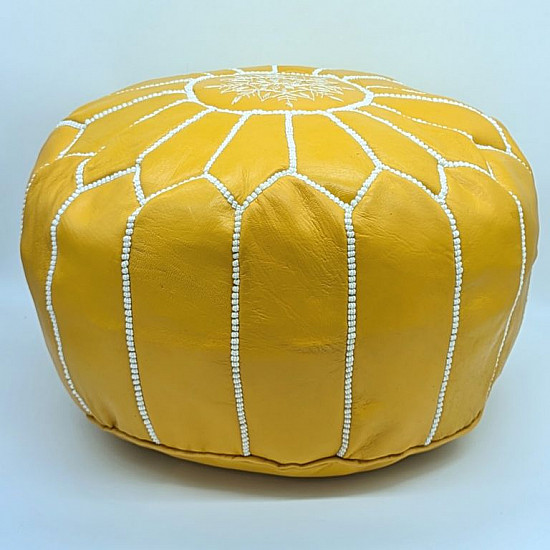 Sittpuff - Marockansk Läderpuff Gulvit